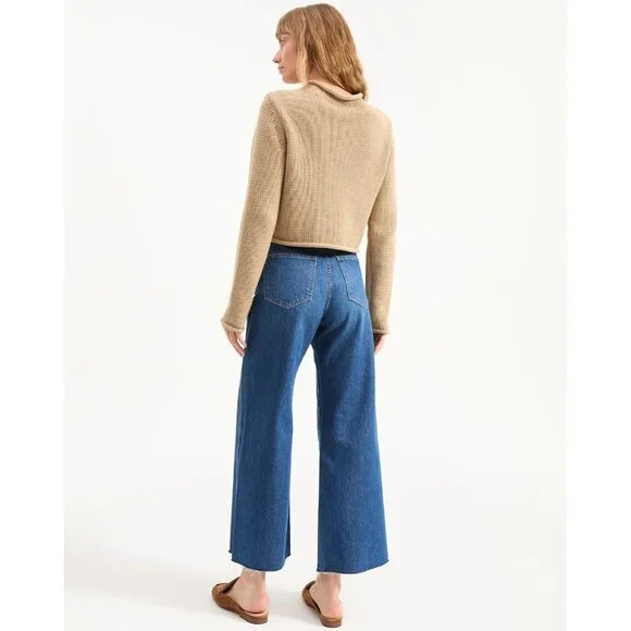 Veronica Beard Briony Knit Cotton Roll Neck Sweater Sz S Stone - Picture 2 of 10